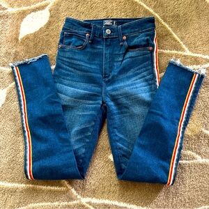 Abercrombie Simone High Rise Ankle Jeans Denim 0 25 Blue Dark Stripe Ribbon Raw